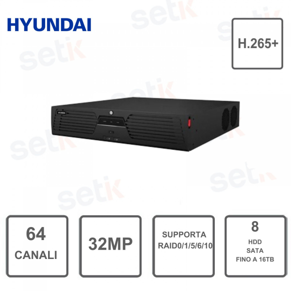 Hyundai NVR 64 IP channels maximum resolution 32 MP - 8HDD up to 16TB