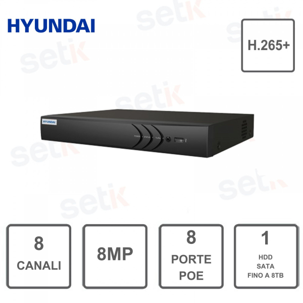 Hyundai NVR 8 Kanäle IP 4K 8MP – 8 POE-Ports – 80/80 Mbit/s