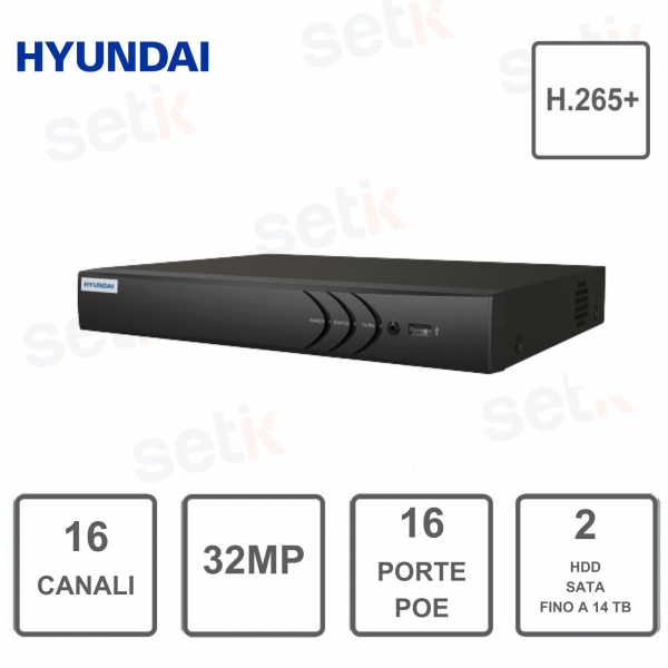 NVR 16 canales IP AI sense hyundai - 32MP - 16 puertos PoE - soporta 2HDD