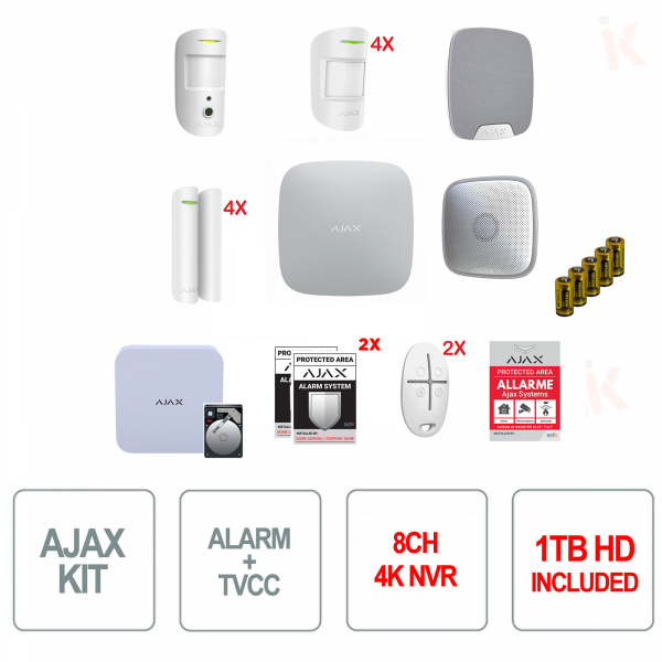 Kit de alarma completo AJAX Serie Baseline Jeweler blanco con NVR