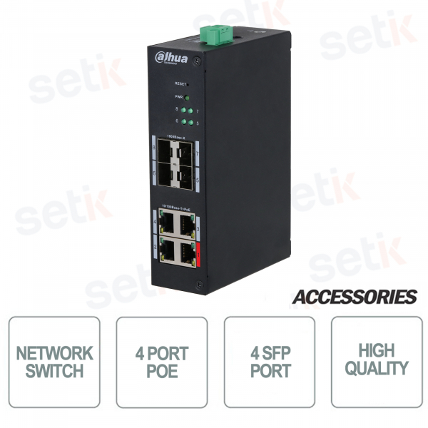 Industrie-Switch 8 Ports, gehärtetes PoE, 4 Ports + 4 SFP 1000 Mbit/s – Dahua