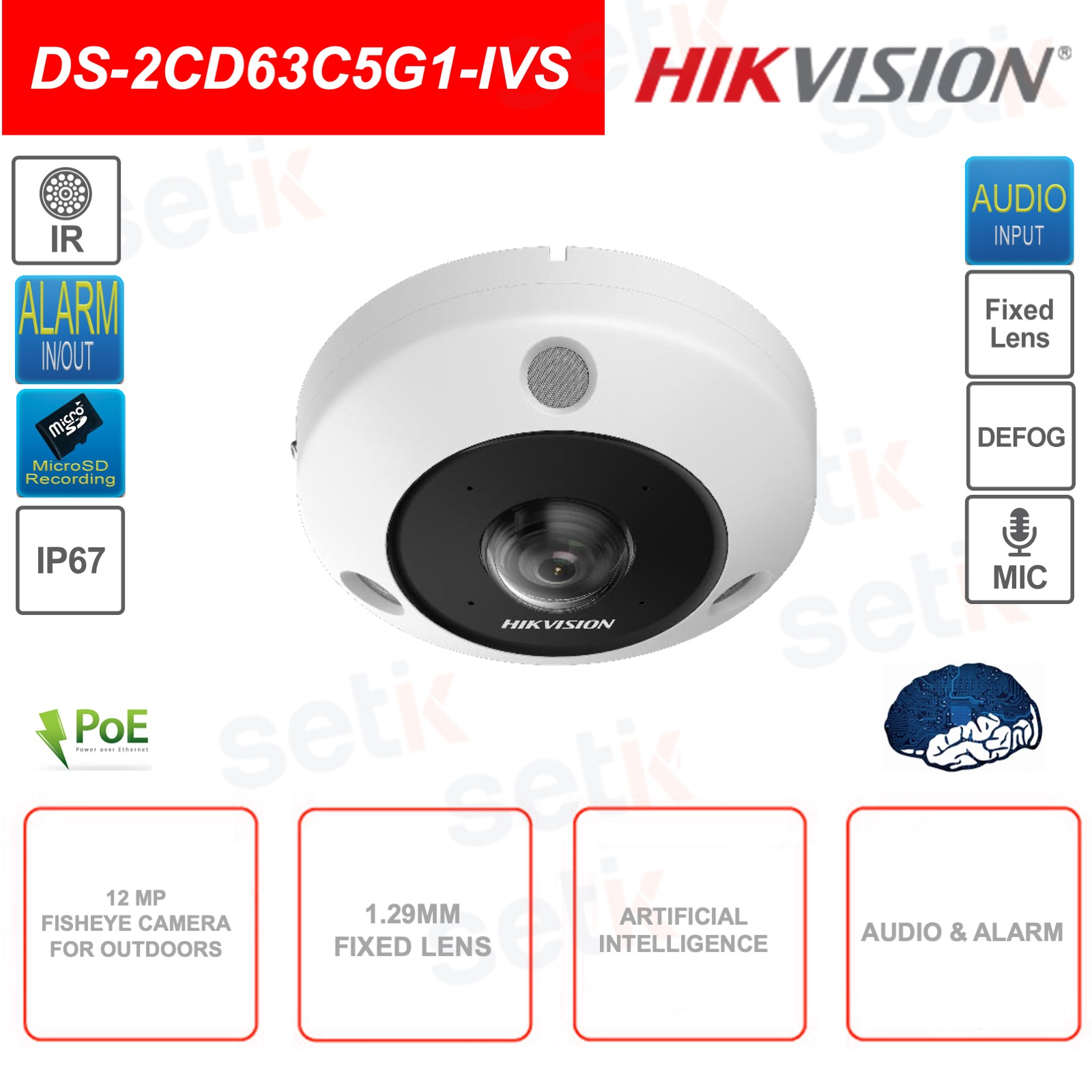 DS-2CD63C5G1-IVS 12MP Hikvision FishEye camera lens
