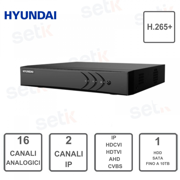 DVR de 16 canales - 5IN1 - 16 canales analógicos 2 IP - hasta 5MP - Hyundai
