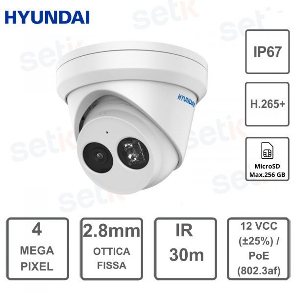 Caméra dôme IP ONVIF PoE - 4MP - Objectif fixe 2,8 mm - IR 30 - Hyunday