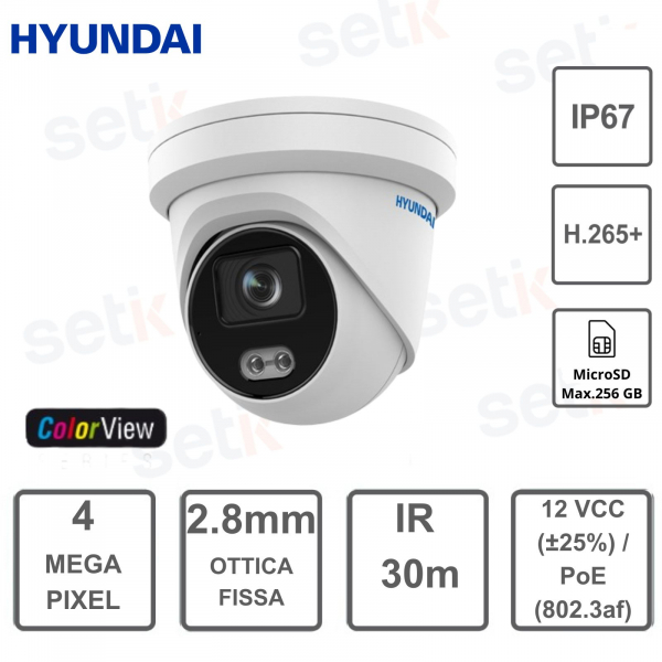 Cámara domo IP con vista en color - 4 megapíxeles - lente fija de 2,8 mm - Hyundai