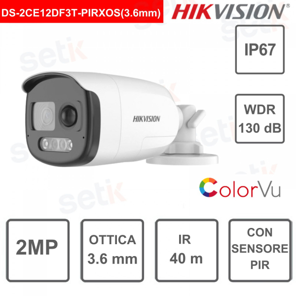 Telecamera bullet turbo HD - Colorvu 2MP - ottica 3.6mm - PIR sensor - Hikvision