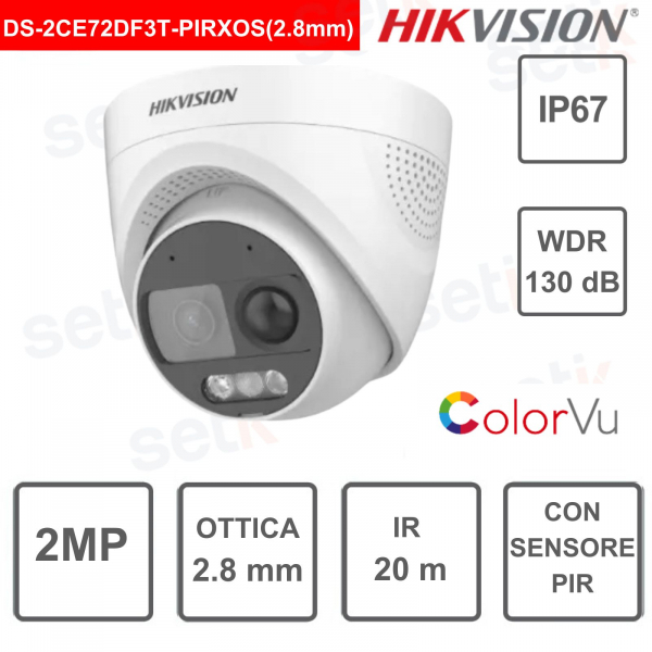 Telecamera turret turbo HD ColorVu  2MP - ottica 2.8mm - PIR sensore - Hikvision