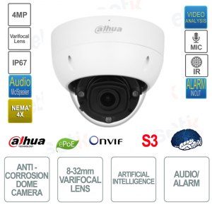 POE ONVIF IP Dome Camera - 4MP - 8-32mm lens - Artificial intelligence - Smart IR 80m - S3