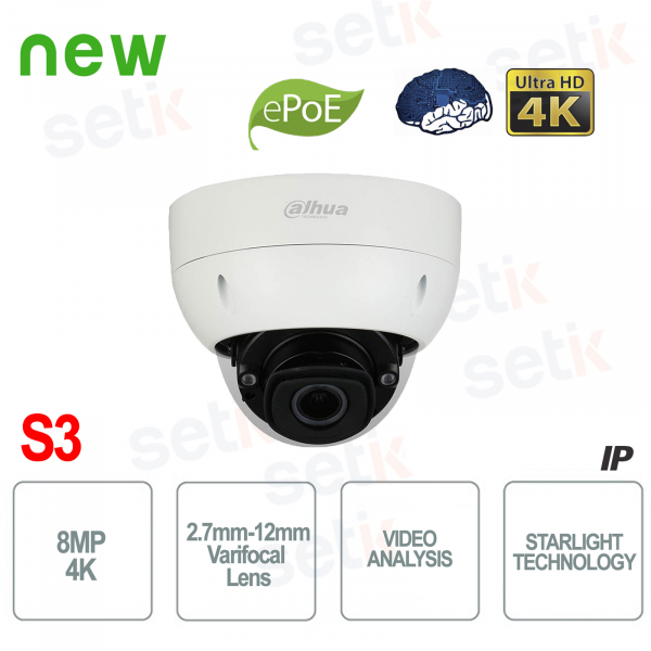 Caméra IP motorisée Starlight WDR Dahua S3 ONVIF® PoE 8MP EPTZ