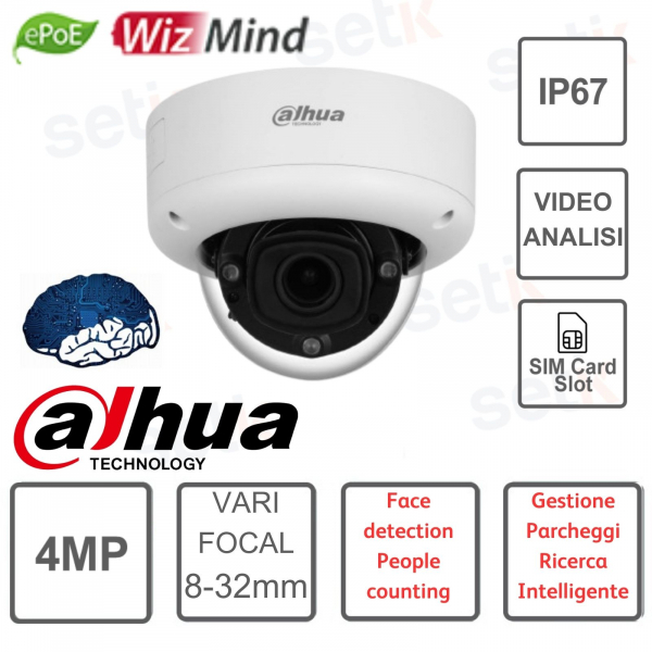 Cámara domo - IP - 4MP - varifocal - WizMind con análisis de vídeo - Dahua