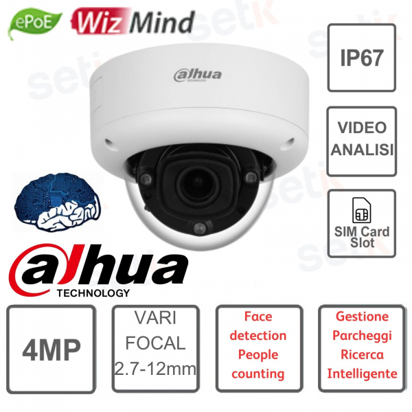 Dome camera - IP - 4MP - varifocal - WizMind - with video analysis - Dahua