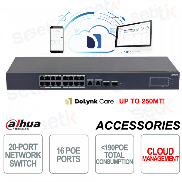 Netzwerk-Switch 16 PoE-Ports + 2 10/100/1000 RJ45-Ports + 2 SFP 1000-Ports Cloud Managed Series Dahua