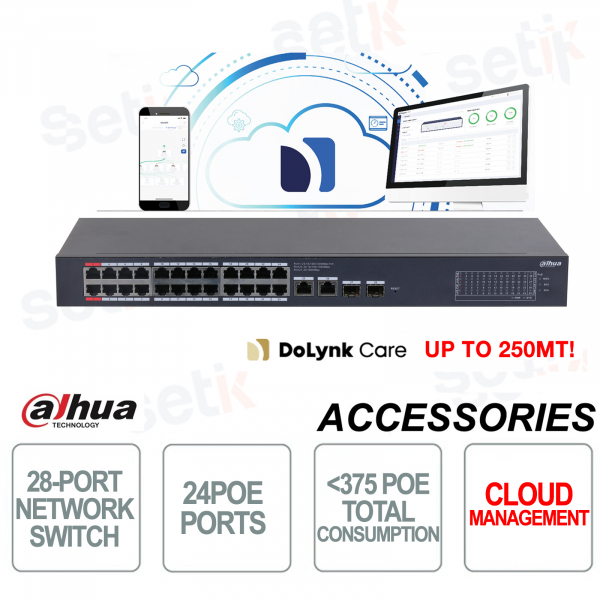 Netzwerk-Switch 24 PoE-Ports + 2 10/100/1000 RJ45-Ports + 2 SFP-Ports 1000 Mbit/s Cloud Managed Series Dahua