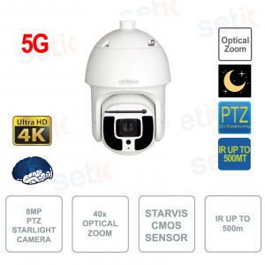 SD8A840PA-HNF-5G - Telacemera IP PoE ONVIF® - PTZ AI Starlight - 8MP - Zoom 40x 5.6-223 mm 5G - Video analisi - Dahua