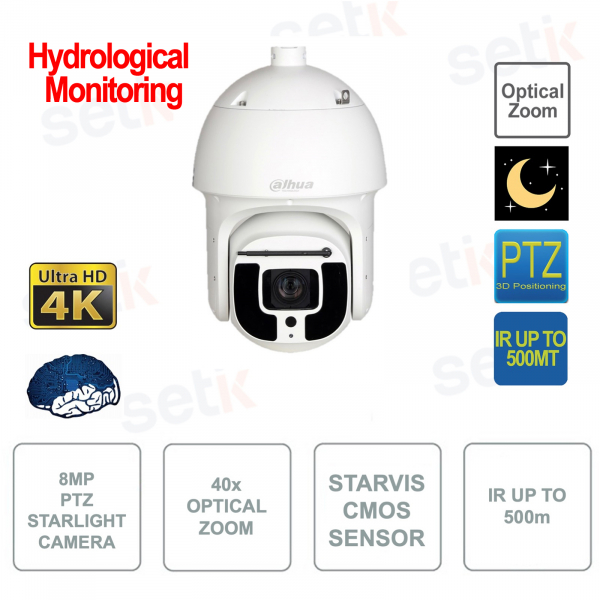 SD8A840XA-HNP-WP - Telacemera idrologica IP Hi-PoE ONVIF® - PTZ AI Starlight - 8MP - Zoom 40x 5.5-220 mm - Video analisi - Dahua