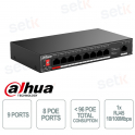Desktop Switch - 9 Ports 8 PoE Ports - 1 RJ45 Ports - Watchdog PoE - Dahua