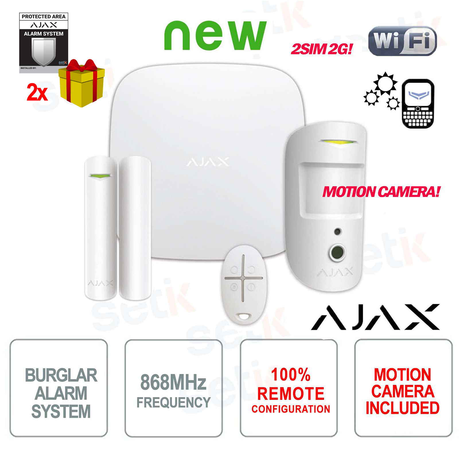 38172.58.WH1 - Ajax Alarm Kit Wireless GPRS/LAN/2SIM 2G - Setik.biz