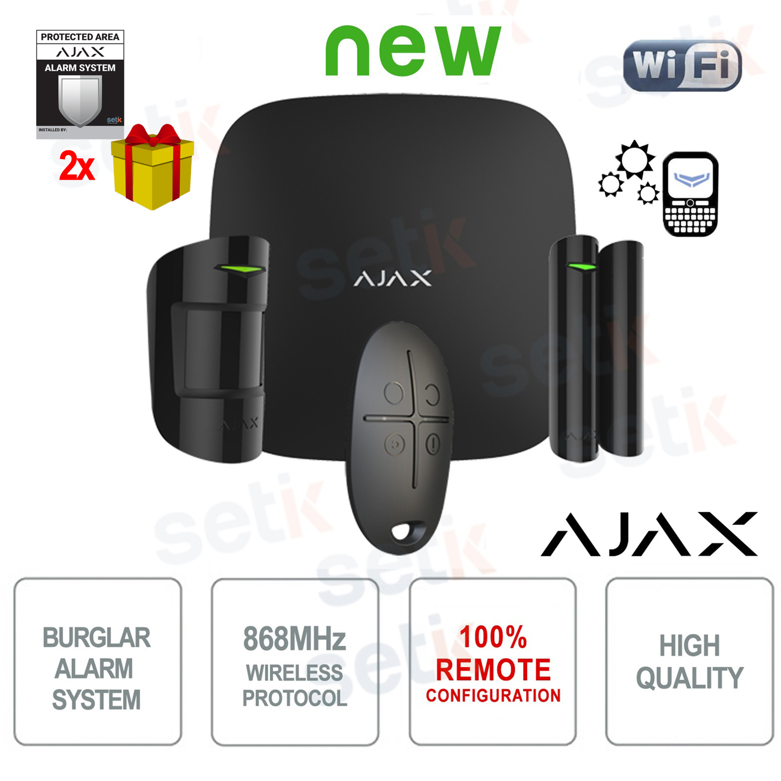 38169.56.BL1 - Ajax Alarm Kit Wireless GPRS/LAN Black - Setik.biz