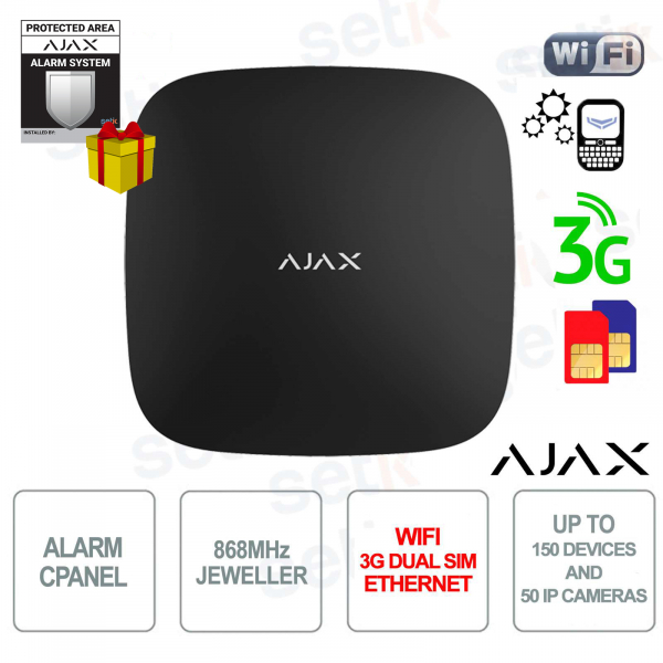 centrale d'alarme ajax hub Plus wifi 3g dual sim lan 868mhz version noire