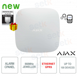 Ajax Hub (2G) Jeweller White – Smart Alarm Control Panel with Cloud Connection and 15h Battery