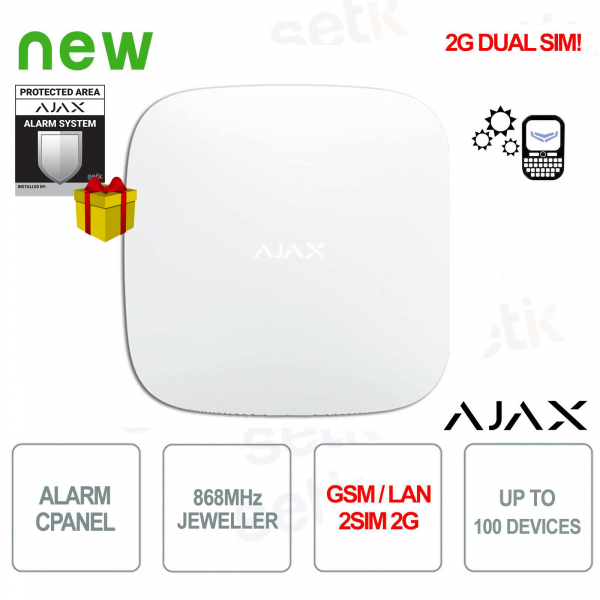 Ajax HUB 2 GPRS / LAN 868MHz 2SIM 2G Alarm Control Panel