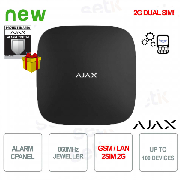 Panel de control de alarma Ajax HUB 2 GPRS / LAN 868MHz 2SIM 2G Versión negra