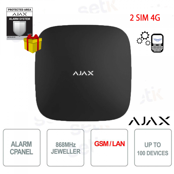 Ajax HUB 2 GPRS / LAN 868MHz 2SIM 4G Schwarze Version Alarmzentrale