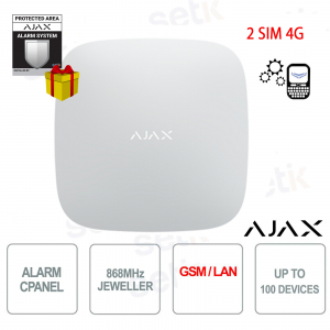 Centre d'alarme Ajax HUB 2 4G GPRS / LAN 868 MHz version blanche