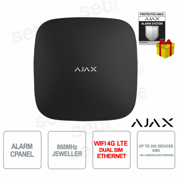 Ajax Hub 2 Plus Jeweler Noir – Centrale d'alarme antivol intelligente avec vérification photo et double SIM