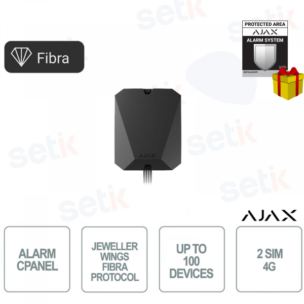 Superior Hub Hybrid 4G Nero Centrale Allarme Ibrida con Fibra, Jeweller, Ethernet e Dual SIM LTE - Ajax
