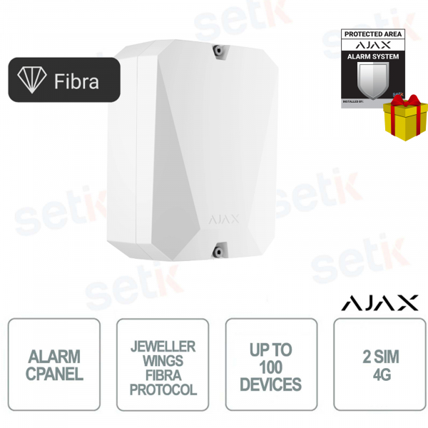 Superior Hub Hybrid 4G White Hybrid Alarm Control Panel with Fiber, Jeweler, Ethernet and Dual SIM LTE - Ajax