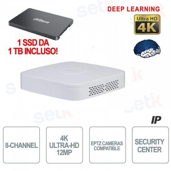 8-Kanal-4K-12MP-IP-NVR-Recorder mit 1 1-TB-SSD im Lieferumfang enthalten – Dahua