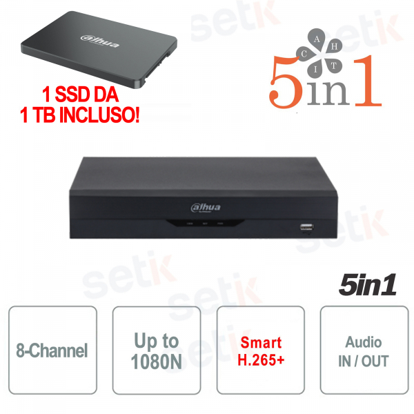 XVR 8 Canales 1TB SSD incluido 5en1 1080N H.265+ - Dahua