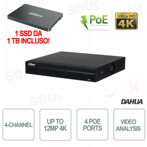 4-Kanal-IP-NVR 4K H265+ bis zu 12 MP, 4 POE, 1 SSD, 1 TB im Lieferumfang enthalten – DAHUA