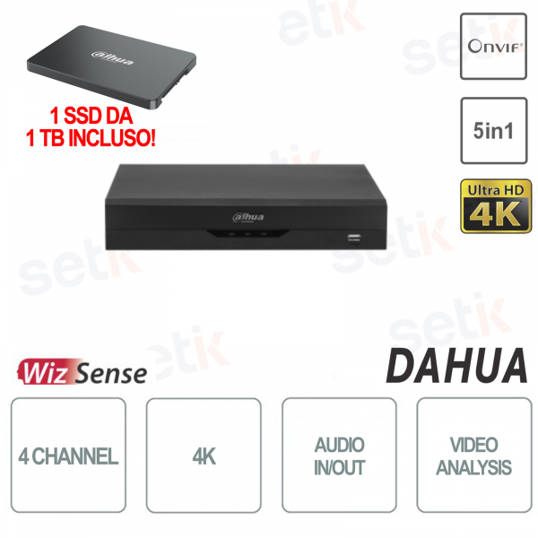XVR 4K 4 canali e 8 canali IP 5in1 H.265+ Video Analisi WizSense 1SSD da 1TB incluso HDMI VGA Compact - Dahua