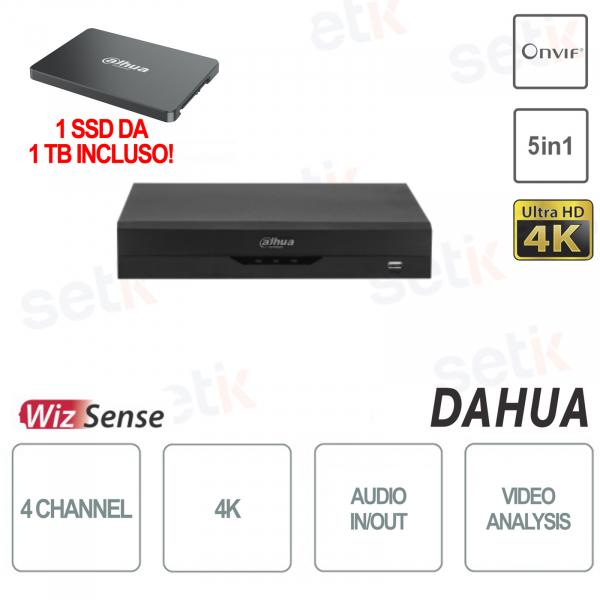 XVR5104HS-4KL-I3(1T): 4K AI DVR with Facial Recognition, SMD Plus and 1TB SSD Included - Dahua