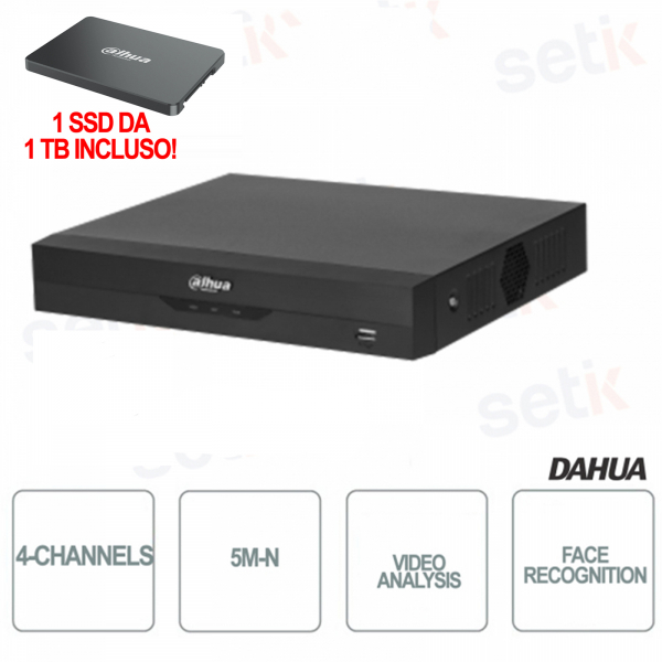XVR 5en1 H265+ 4 Canales 5M-N WizSense Análisis de Vídeo Reconocimiento Facial - 1 SSD 1TB incluido - Dahua