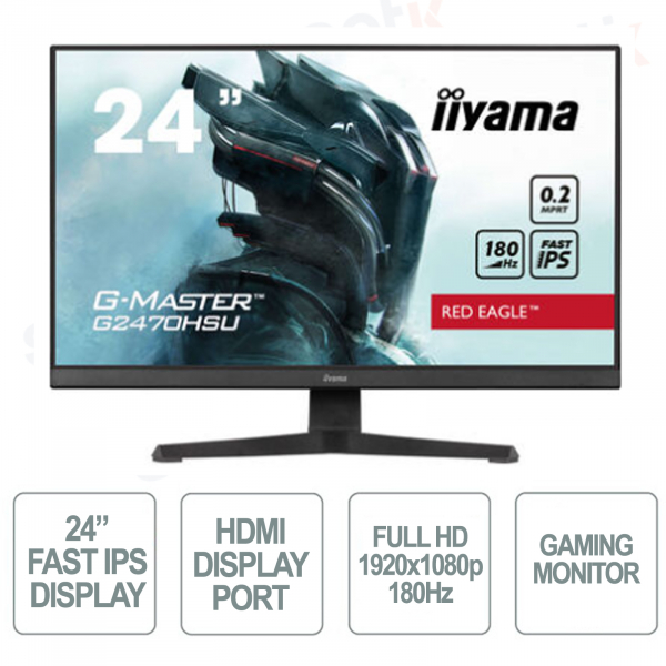 IIYAMA G2470HSU-B6 Gaming Monitor - 24" FullHD 1080p - Fast IPS - FreeSync - 0.2ms - 180hz