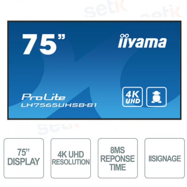 Iiyama - 75 inch monitor - 4K UHD - With speakers - For professional use
