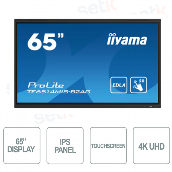 Moniteur LED ULTRA HD 4K IPS de 65 pouces IIWARE12E Haut-parleur WiFi HDMI USB-C - IIYAMA