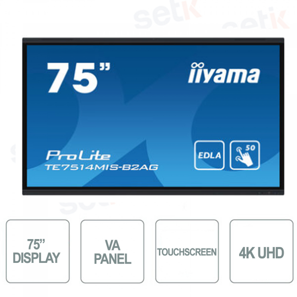 Moniteur LED IPS 75 pouces ULTRA HD 4K IIWARE12E WiFi HDMI DISPLAYPORT Haut-parleur USB-C - IIYAMA
