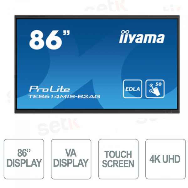IIYAMA IPS Monitor 86 Inch 4K UHD Touchscreen IIWARE12E HDMI VGA USB-C Speaker