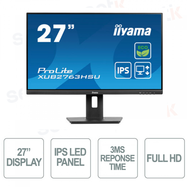 IIYAMA Prolite Monitor 27 Inch IPS LED FULL HD 100Hz Has 150mm