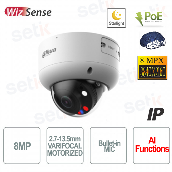 Cámara IP AI ONVIF® PoE 8MP motorizada doble IR WDR - S5 - Dahua