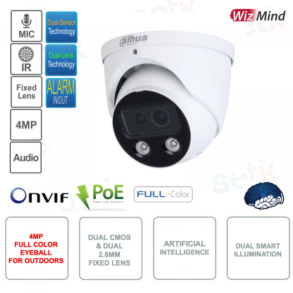 copy of Telecamera Eyeball doppia ottica IP POE ONVIF - 2.8mm - Intelligenza artificiale - Per esterno
