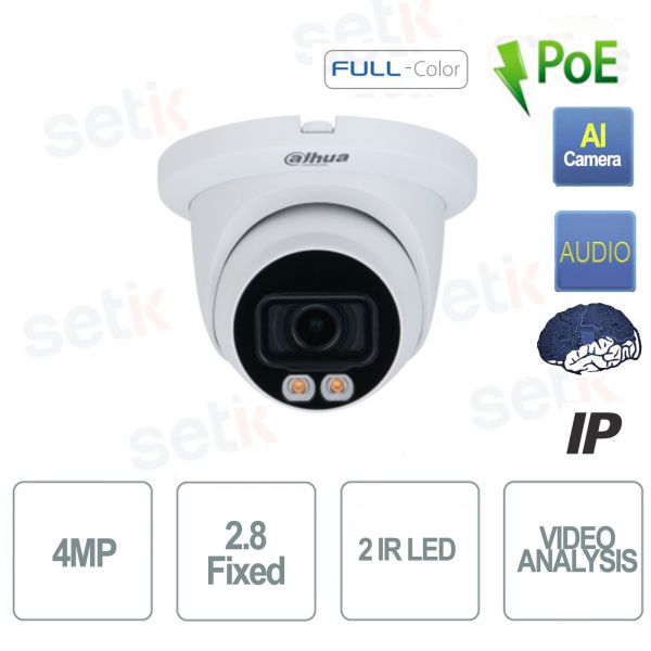 Cámara IP AI ONVIF® PoE 4MP 2.8mm Domo a todo color Wizmind Dahua