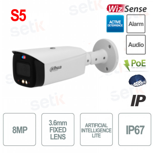 Cámara Bullet Blanca AI Lite Wizsense IP ONVIF® PoE 8MP 3.6mm Smart Dual Light - S5 - Dahua