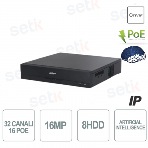 IP NVR 32 Channels 16 PoE H.265 16MP 256Mbps 8HDD - Dahua
