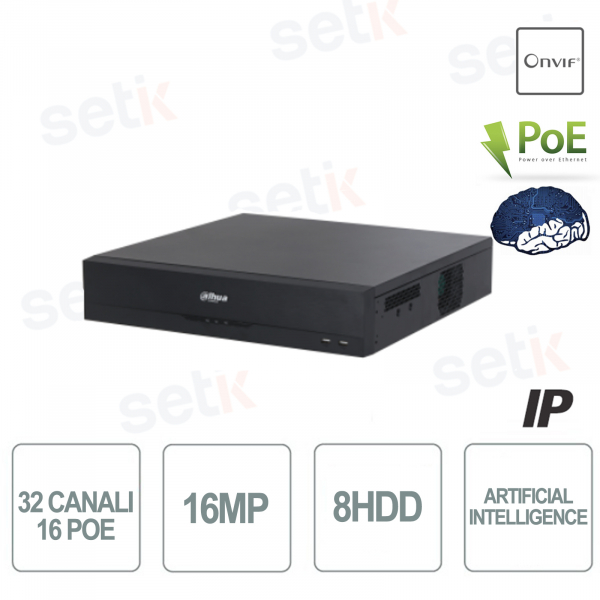 NVR IP 32 Canales 16 PoE H.265 16MP 256Mbps 8HDD - Dahua