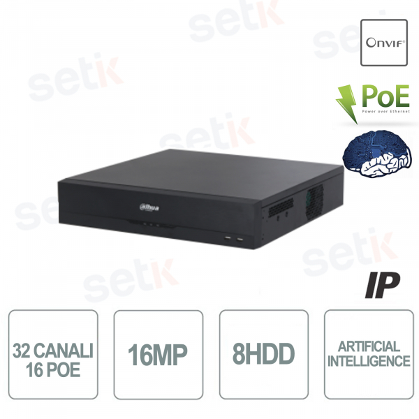 NVR IP 32 Canali 16 PoE H.265 16MP 256Mbps 8HDD - Dahua